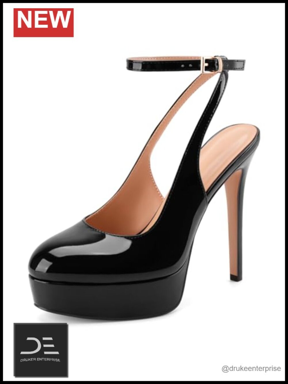 Women's Ankle Strap Stiletto Heels Platform Mary Jane Pumps Faux Leather